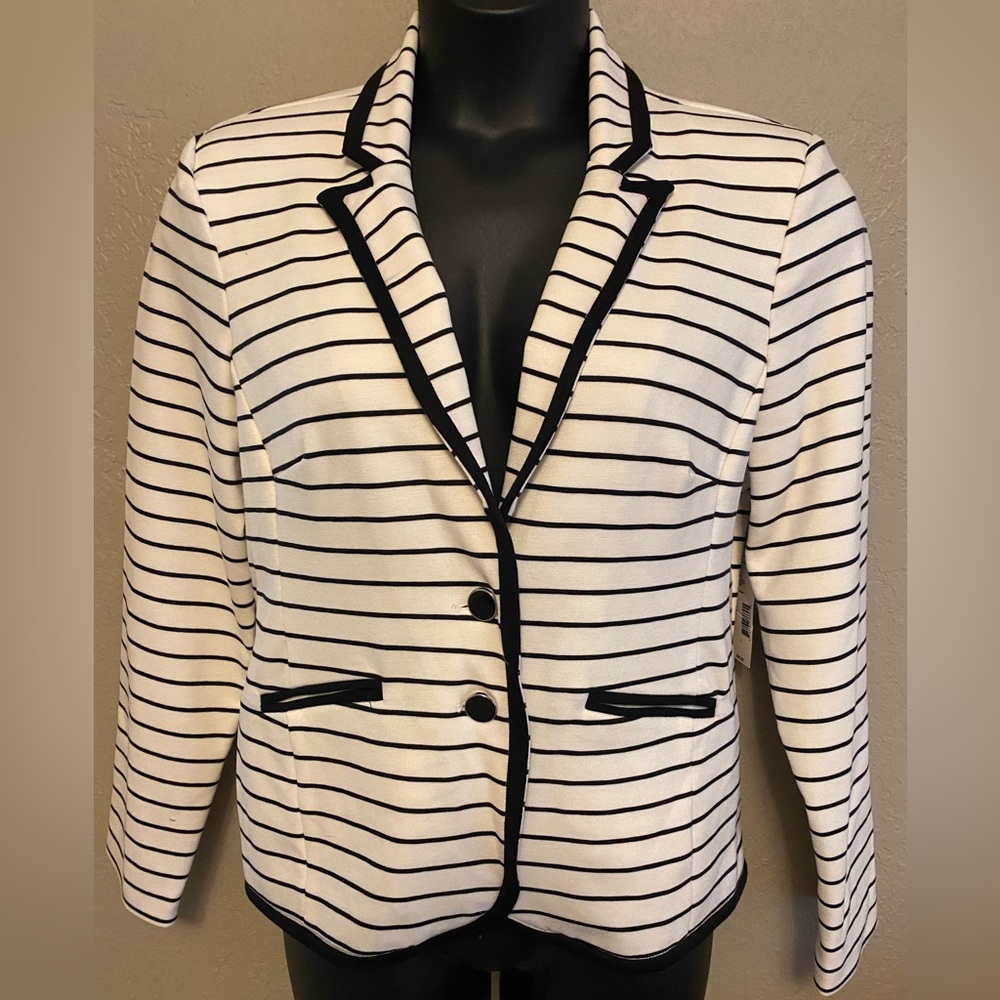 Sears Black and White Striped Blazer with Nautical-Inspired Design